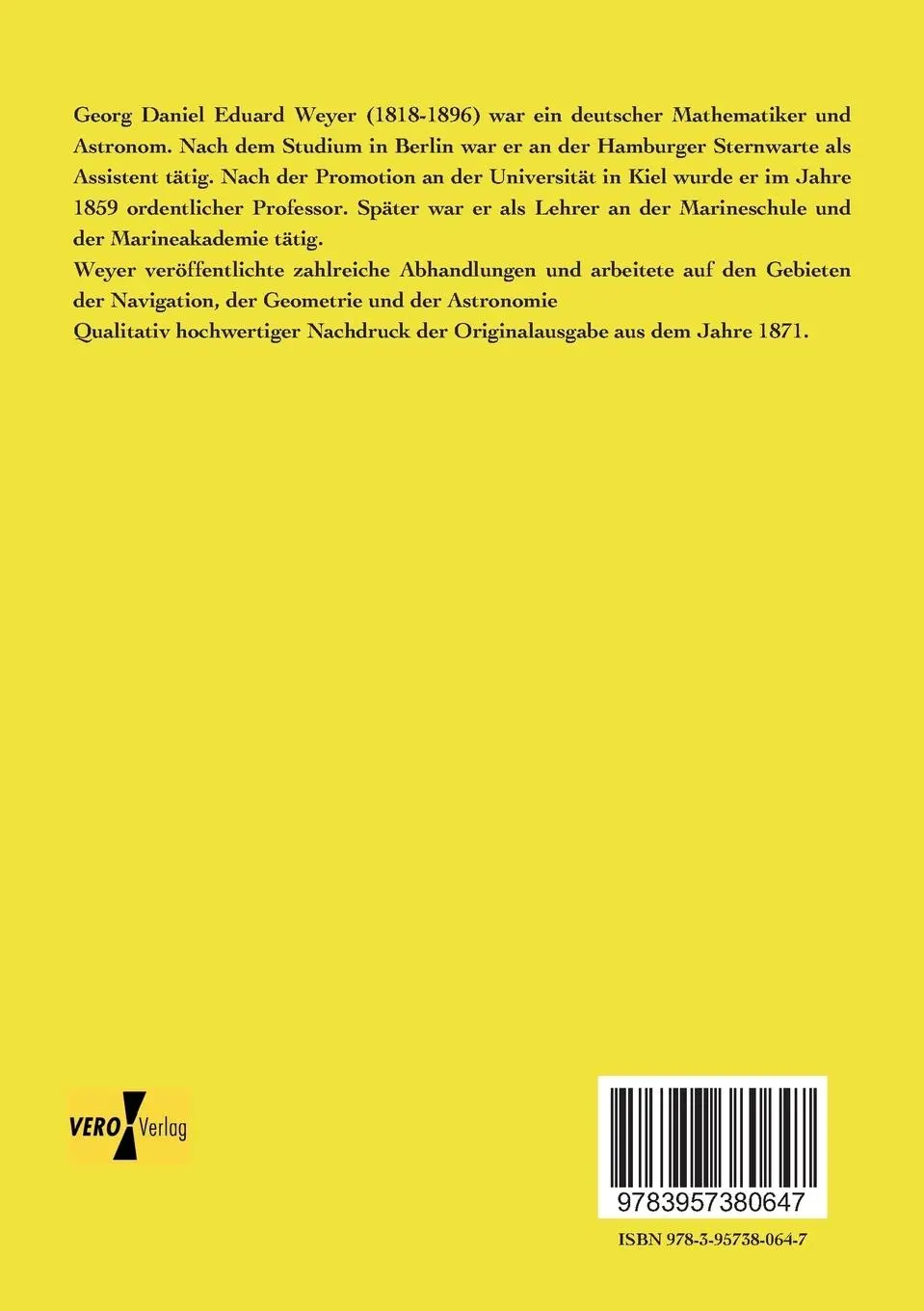 Rückseite: 9783957380647 | Vorlesungen über nautische Astronomie | Georg Daniel Eduard Weyer