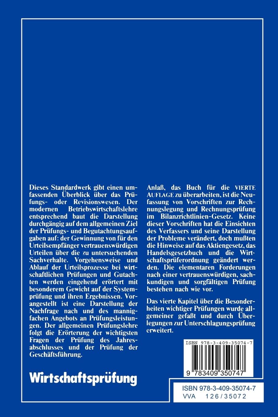 Rückseite: 9783409350747 | Wirtschaftsprüfung | Ulrich Leffson | Taschenbuch | 400 S. | Deutsch