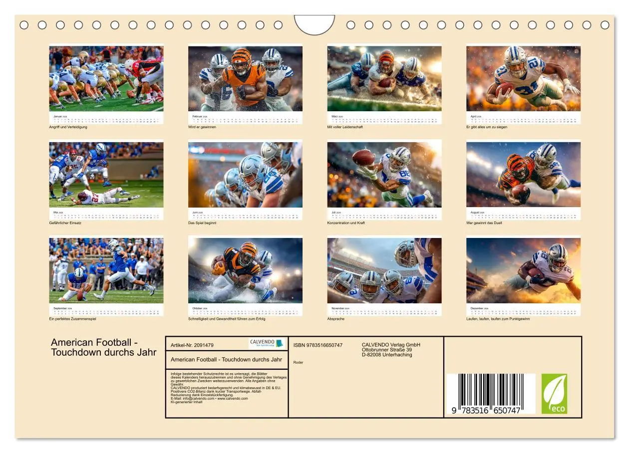 Bild: 9783516650747 | American Football - Touchdown durchs Jahr (Wandkalender 2026 DIN A4...