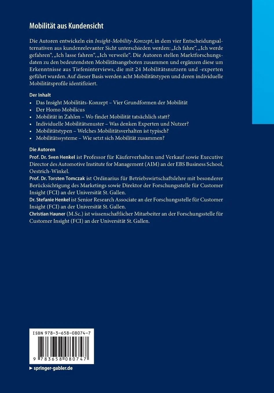 Rückseite: 9783658080747 | Mobilität aus Kundensicht | Sven Henkel (u. a.) | Taschenbuch | xiii