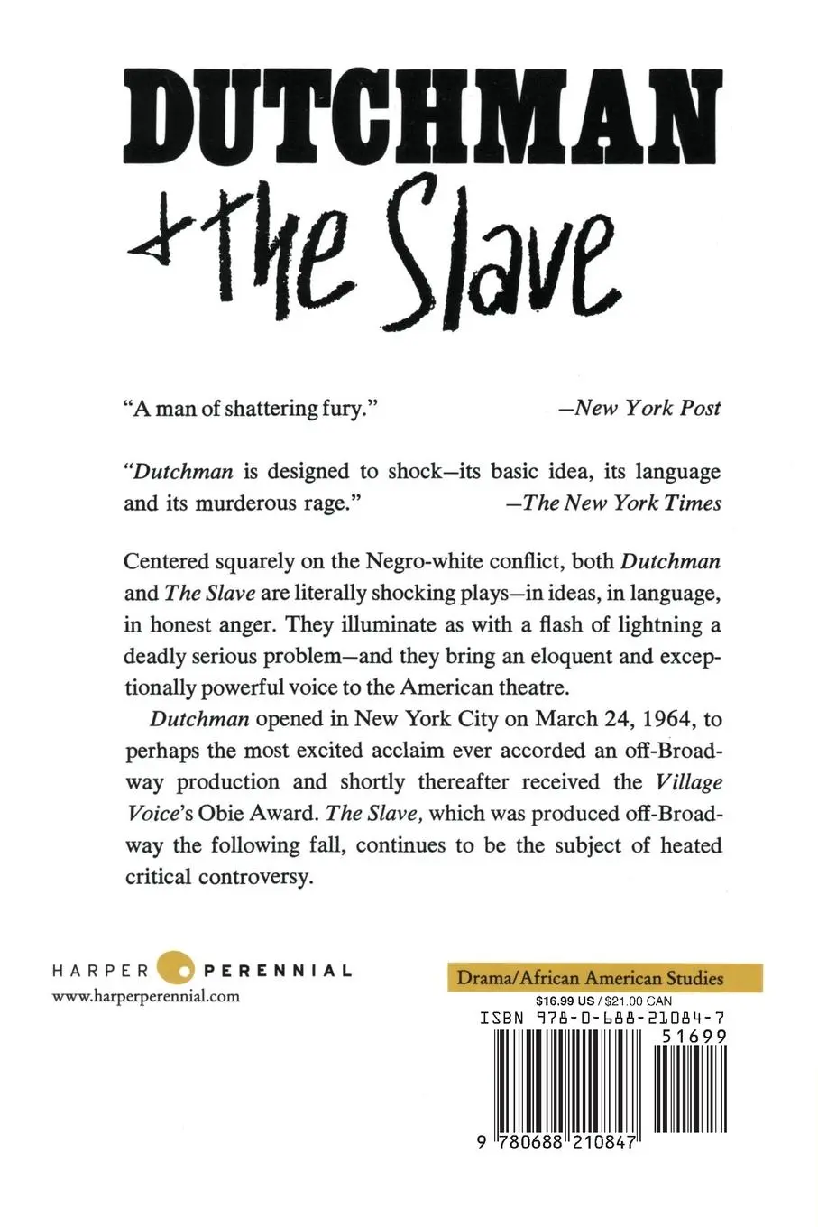 Rückseite: 9780688210847 | Dutchman and the Slave | Two Plays | Leroi Jones | Taschenbuch | 88 S.