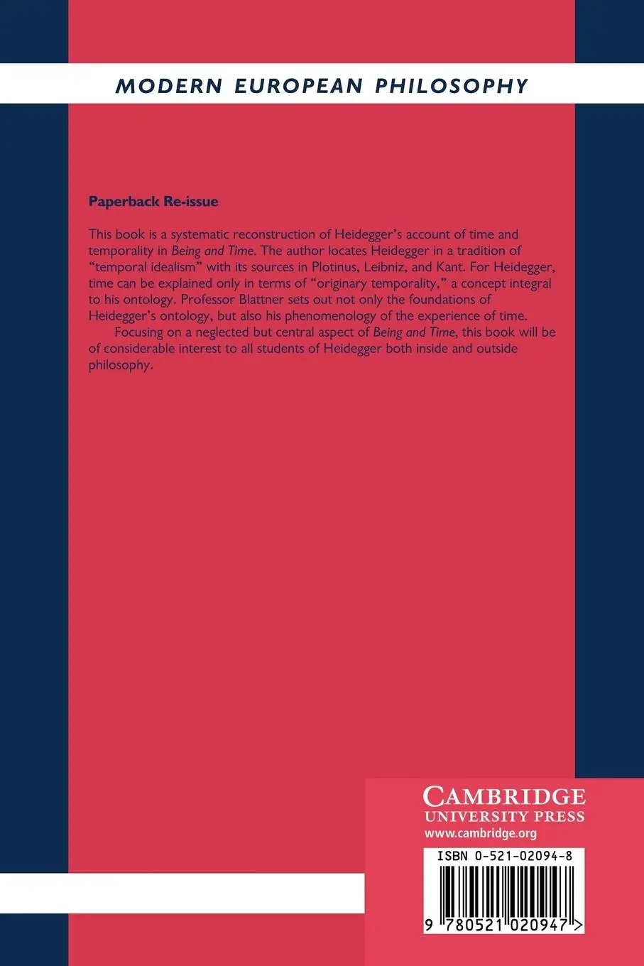 Rückseite: 9780521020947 | Heidegger's Temporal Idealism | William Blattner | Taschenbuch | 2005