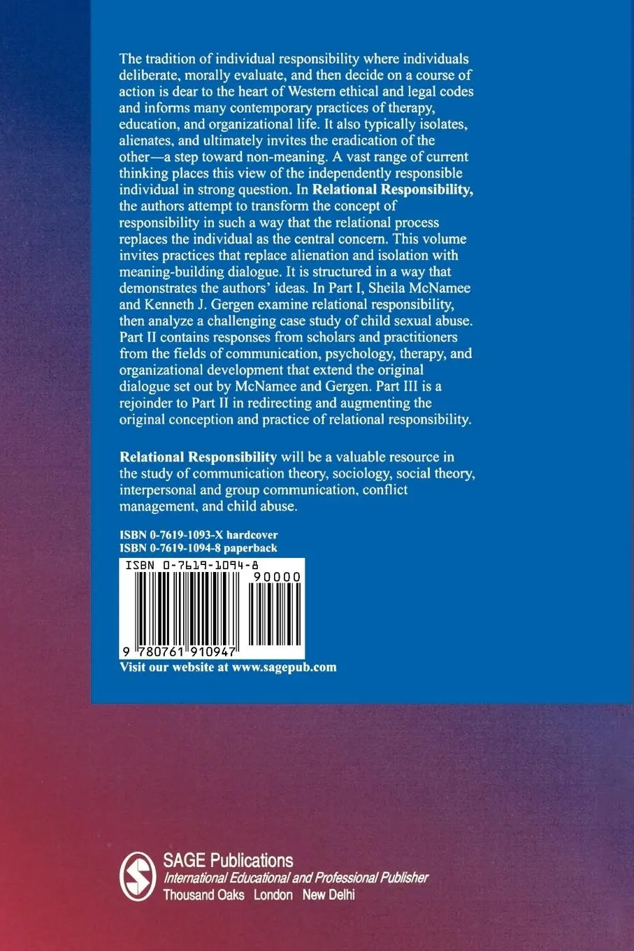 Rückseite: 9780761910947 | Relational Responsibility | Resources for Sustainable Dialogue | Buch