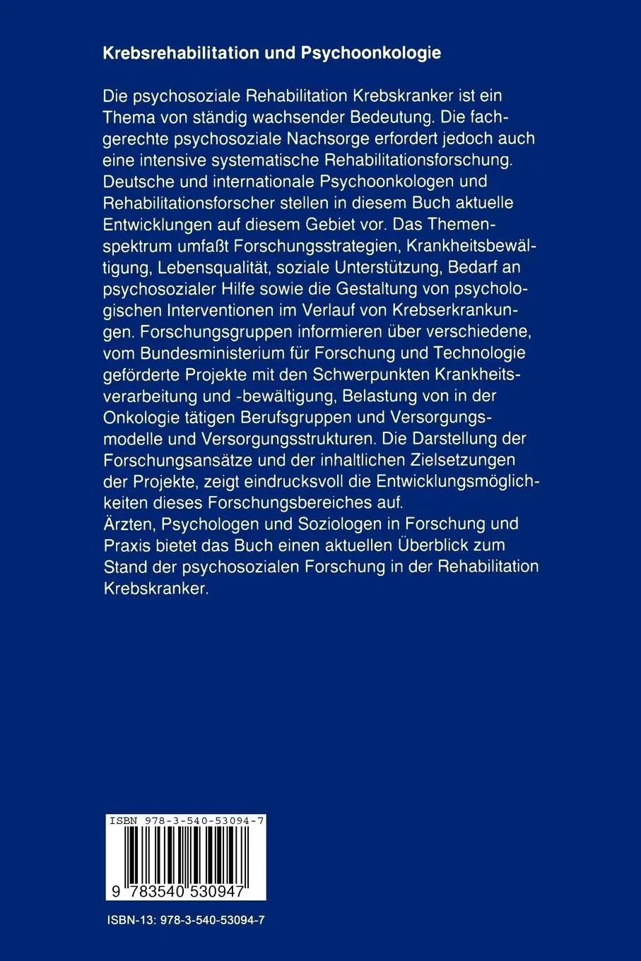 Rückseite: 9783540530947 | Krebsrehabilitation und Psychoonkologie | Potreck-Rose (u. a.) | Buch