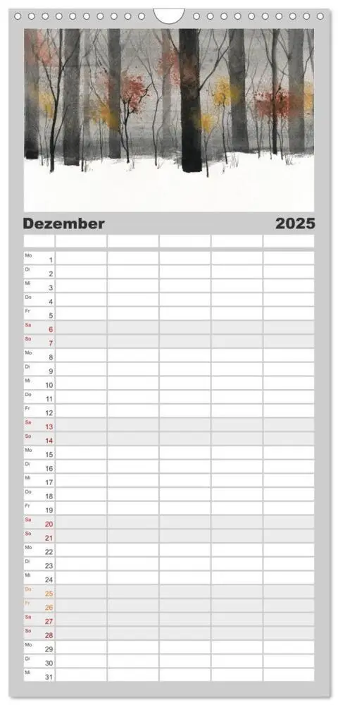 Bild: 9783457121047 | Familienplaner 2025 - Asiatische Tuschmalerei mit 5 Spalten...