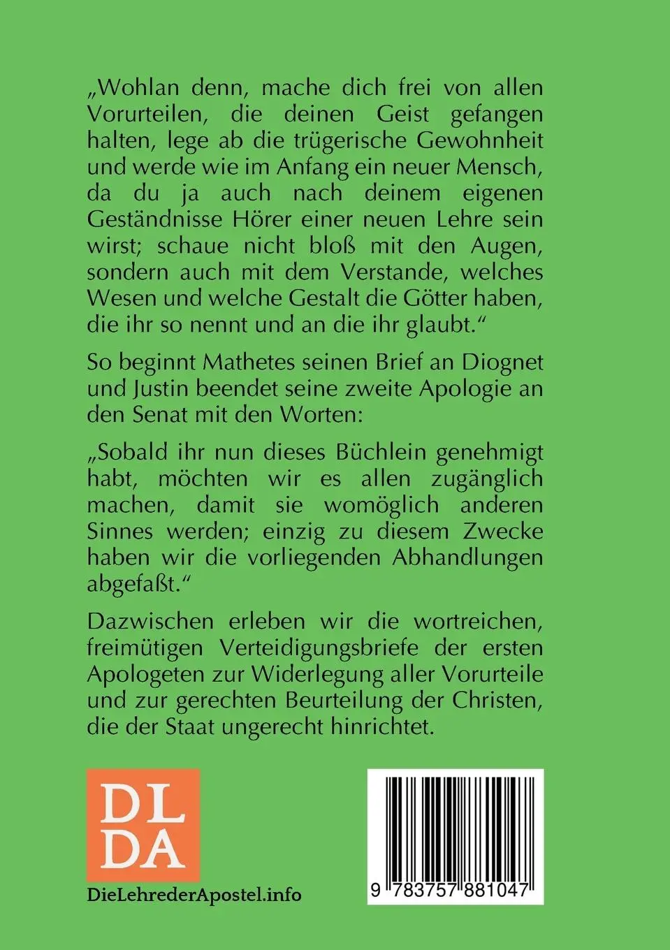 Rückseite: 9783757881047 | Brief an Diognet. Erste Apologie. Zweite Apologie | Märtyrer | Buch