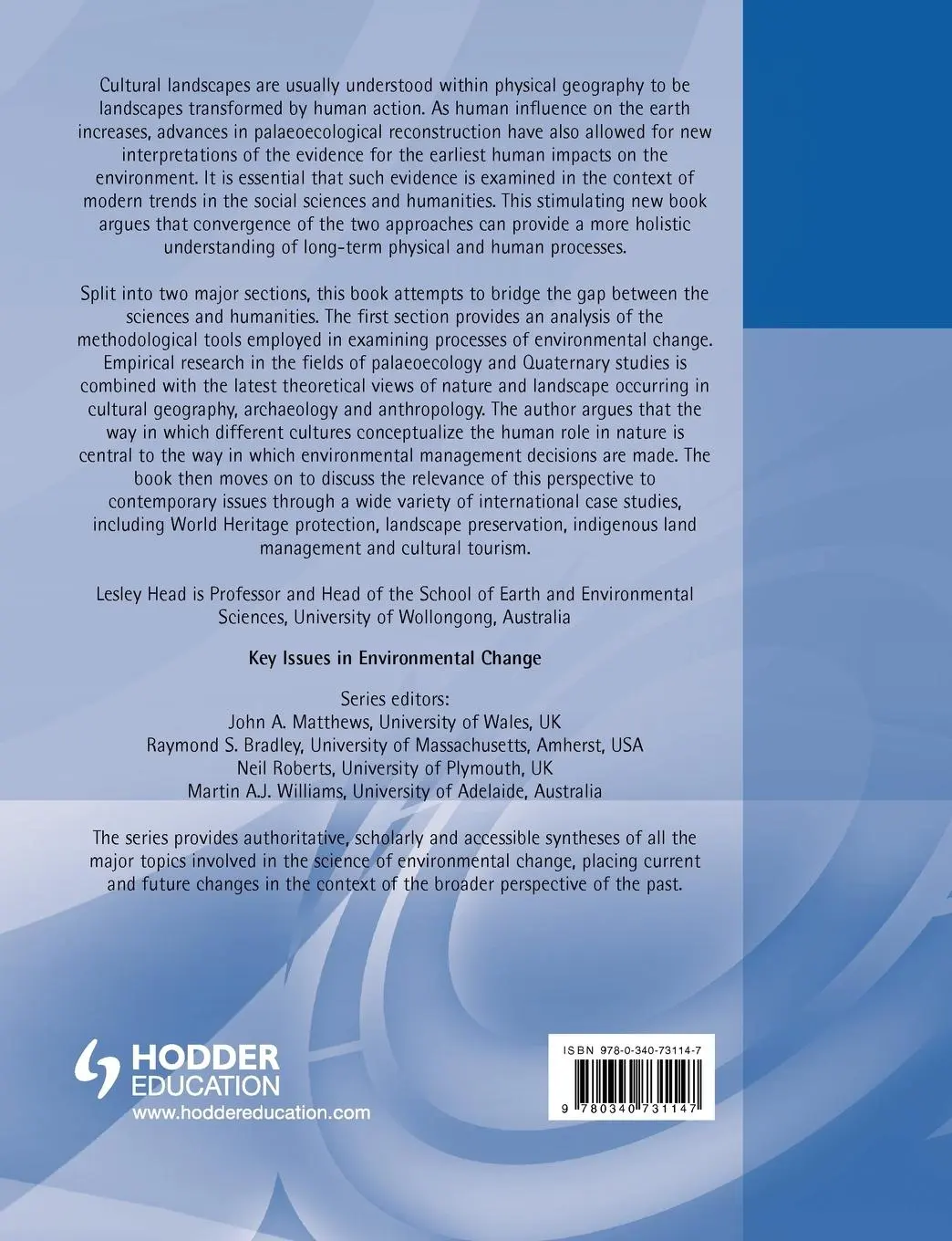 Rückseite: 9780340731147 | Cultural Landscapes and Environmental Change | Lesley Head | Buch