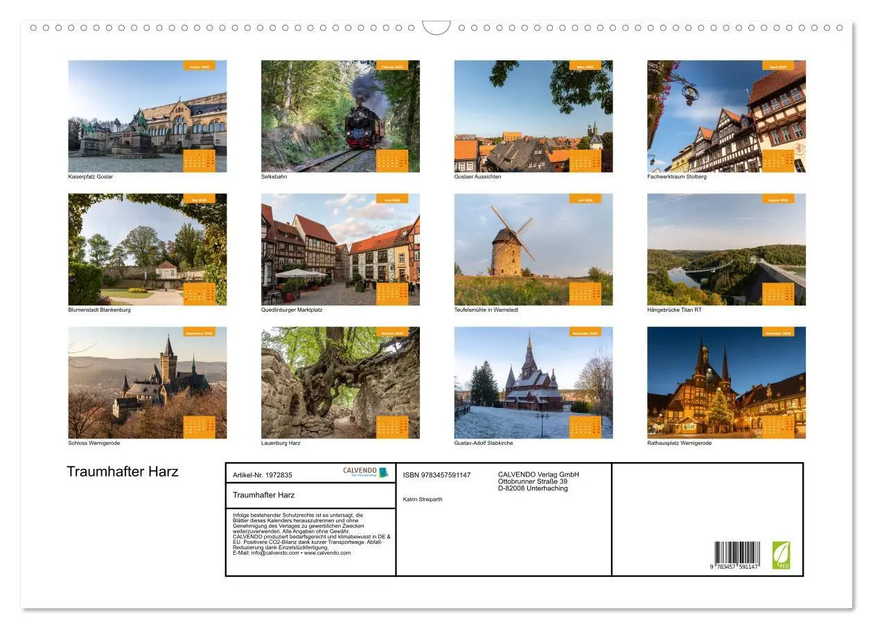 Bild: 9783457591147 | Traumhafter Harz (Wandkalender 2026 DIN A2 quer), CALVENDO...