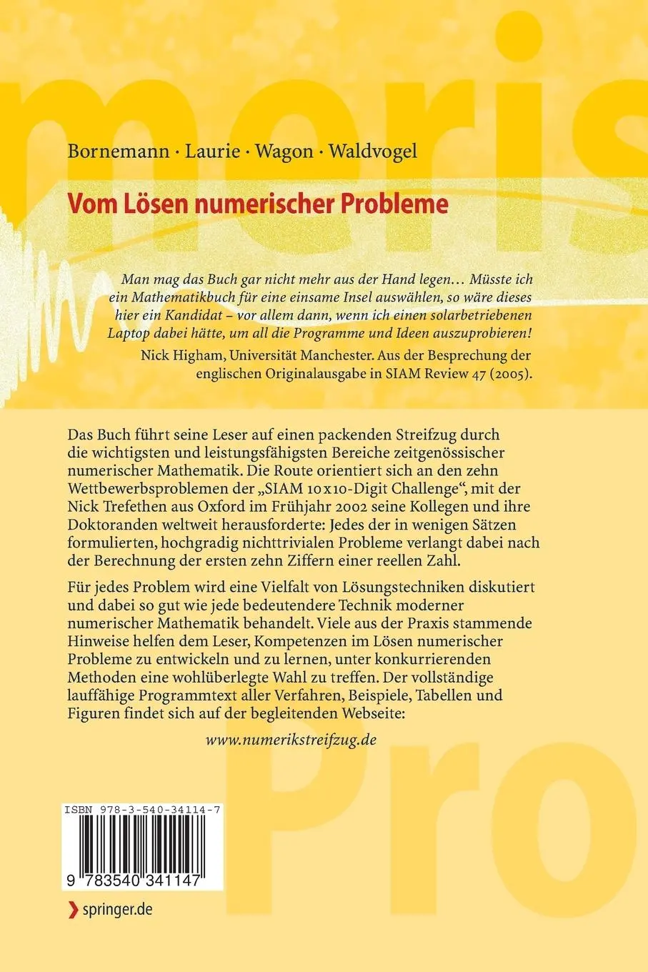 Rückseite: 9783540341147 | Vom Lösen numerischer Probleme | Folkmar Bornemann (u. a.) | Buch
