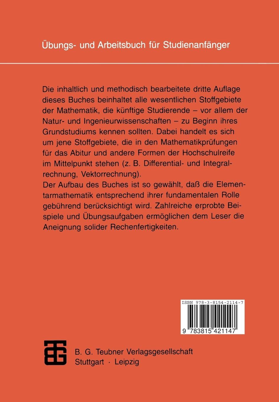 Rückseite: 9783815421147 | Mathematik-Vorkurs | Übungs- und Arbeitsbuch für Studienanfänger