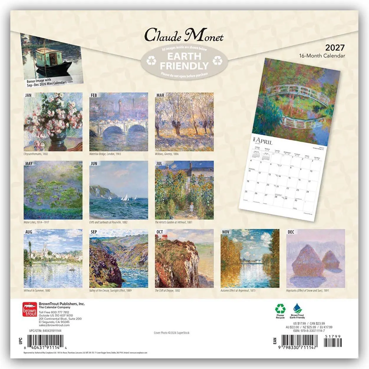 Rückseite: 9798330711147 | Claude Monet 2027 - 16-Monatskalender | Browntrout Publishers | 28 S.