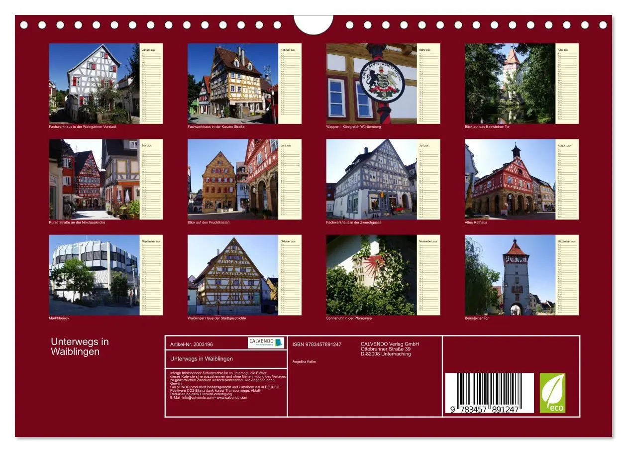 Bild: 9783457891247 | Unterwegs in Waiblingen (Wandkalender 2026 DIN A4 quer), CALVENDO...