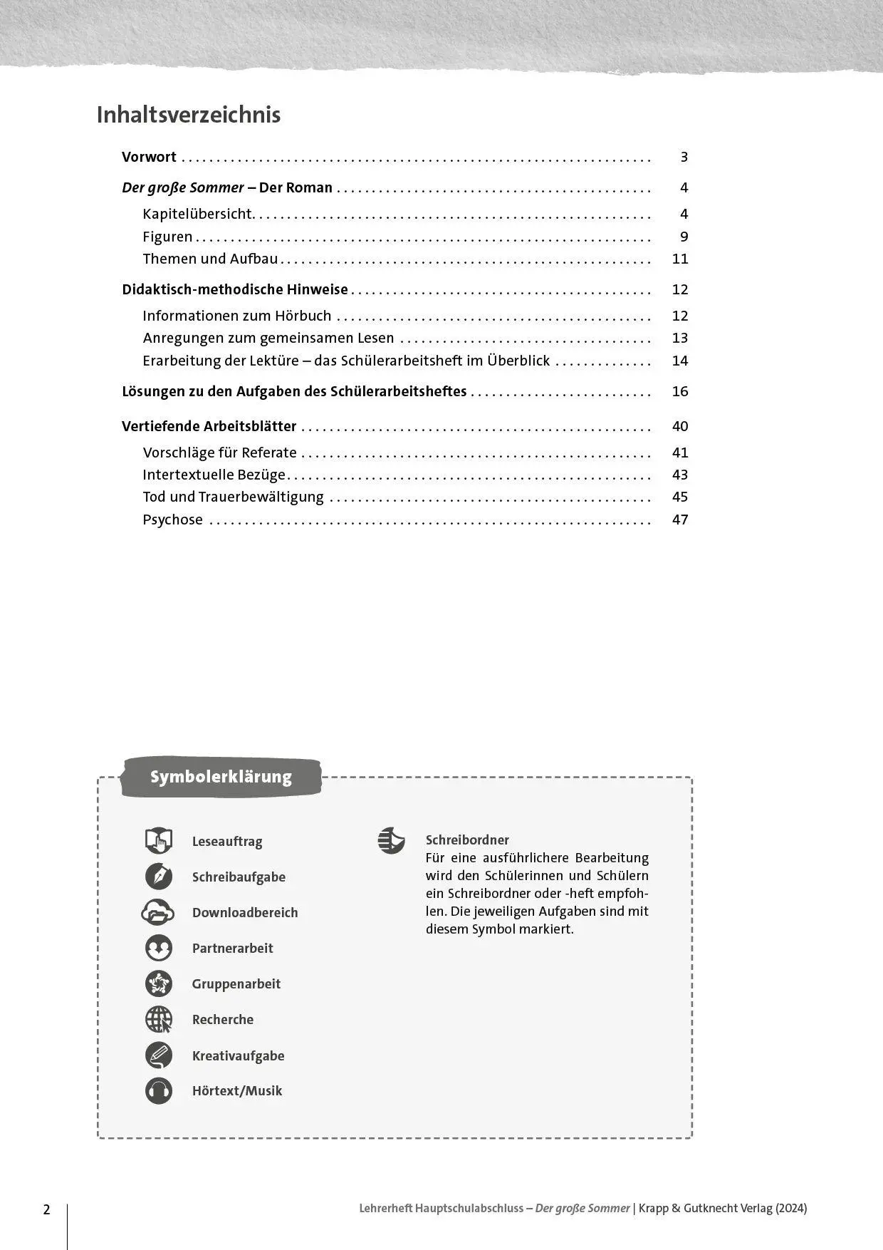 Bild: 9783963231247 | Der große Sommer - Ewald Arenz - Lehrerheft - Hauptschule | Broschüre