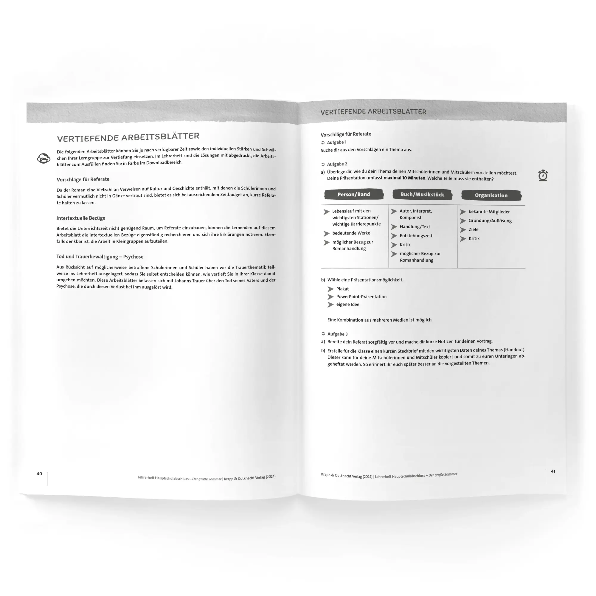 Bild: 9783963231247 | Der große Sommer - Ewald Arenz - Lehrerheft - Hauptschule | Broschüre