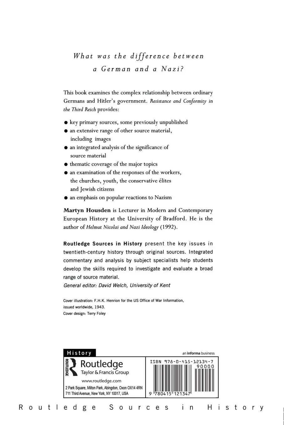 Rückseite: 9780415121347 | Resistance and Conformity in the Third Reich | Martyn Housden | Buch