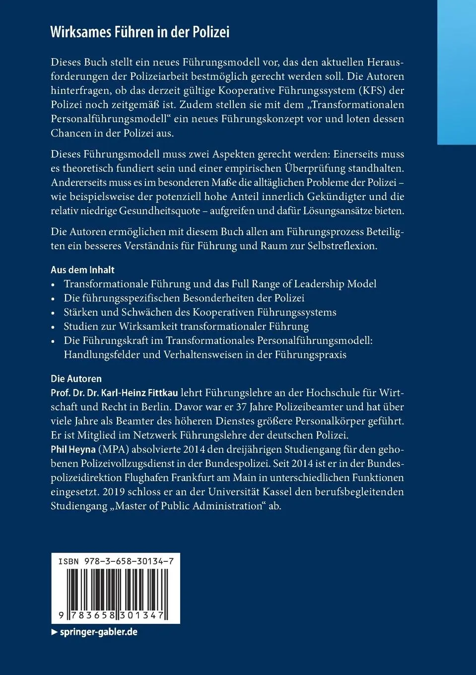 Rückseite: 9783658301347 | Wirksames Führen in der Polizei | Phil Heyna (u. a.) | Taschenbuch