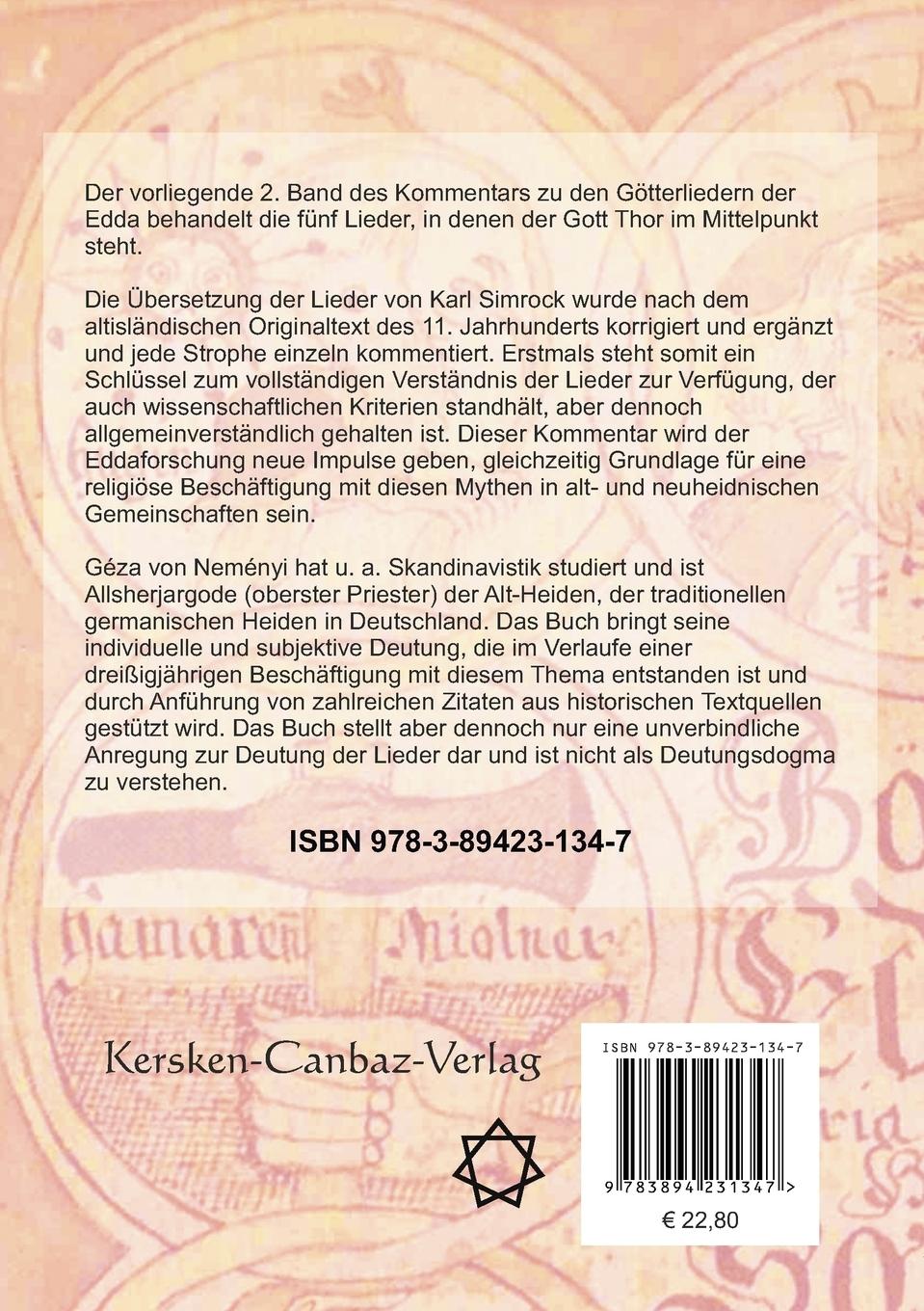 Rückseite: 9783894231347 | Kommentar zu den Götterliedern der Edda | Teil 2 - Die Thorslieder