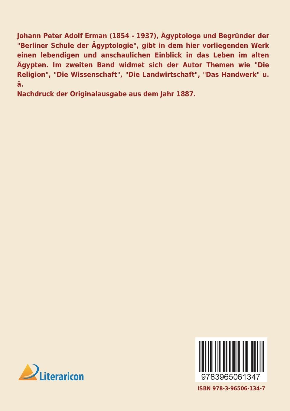 Rückseite: 9783965061347 | Ägypten und ägyptisches Leben im Altertum | 2. Band | Adolph Erman