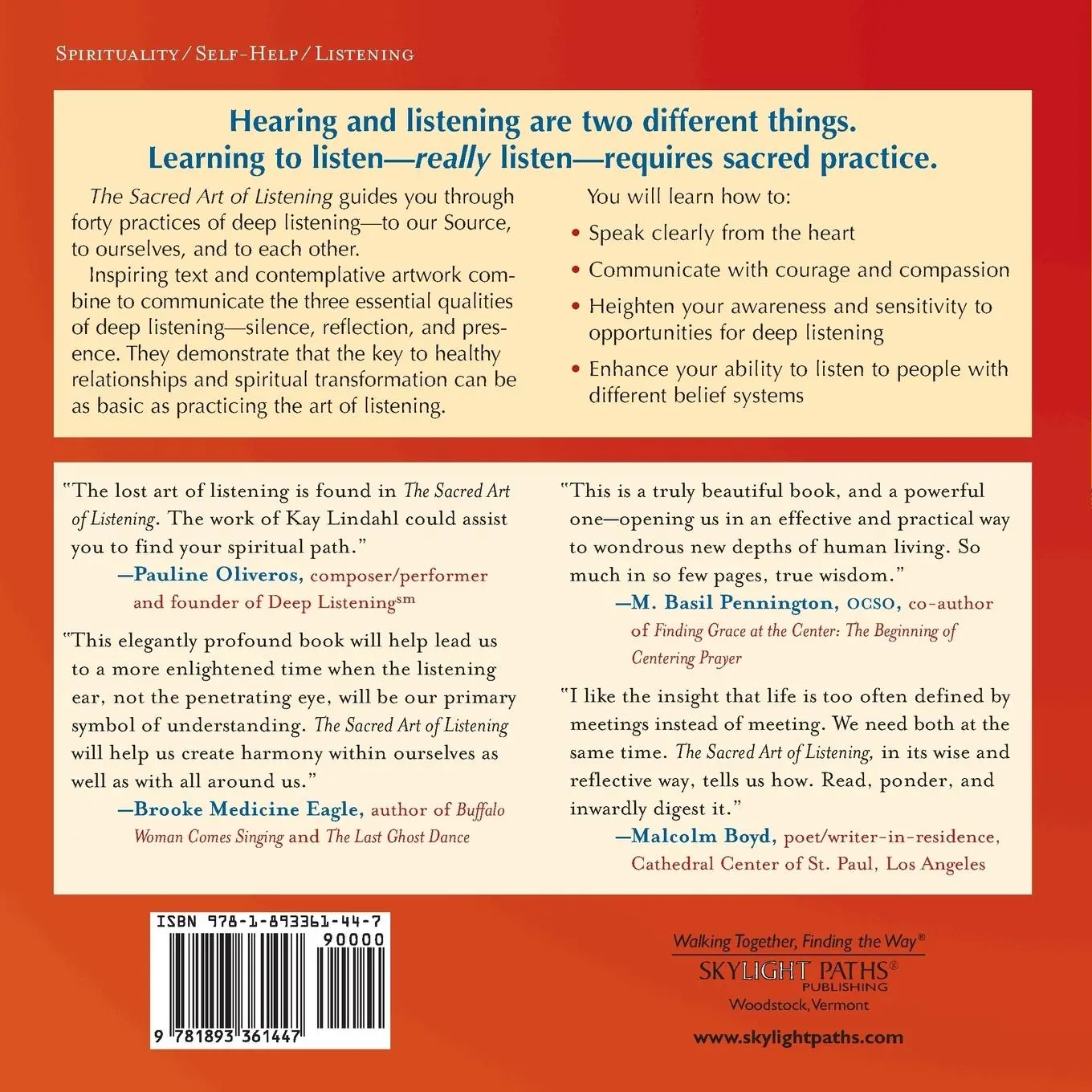 Rückseite: 9781893361447 | The Sacred Art of Listening | Kay Lindahl | Taschenbuch | Englisch