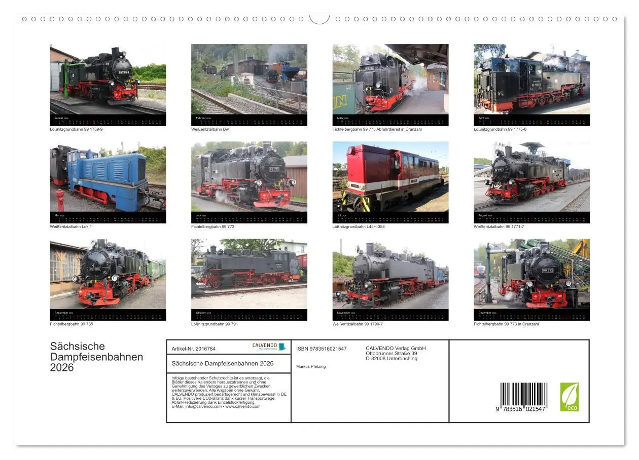 Bild: 9783516021547 | Sächsische Dampfeisenbahnen 2026 (hochwertiger Premium Wandkalender...