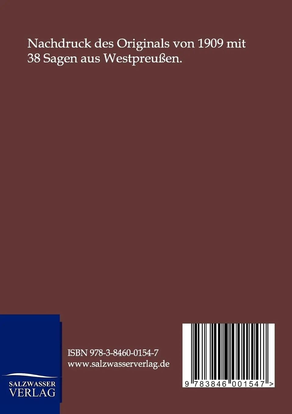 Rückseite: 9783846001547 | Westpreußischer Sagenschatz | Paul Behrend | Taschenbuch | Paperback
