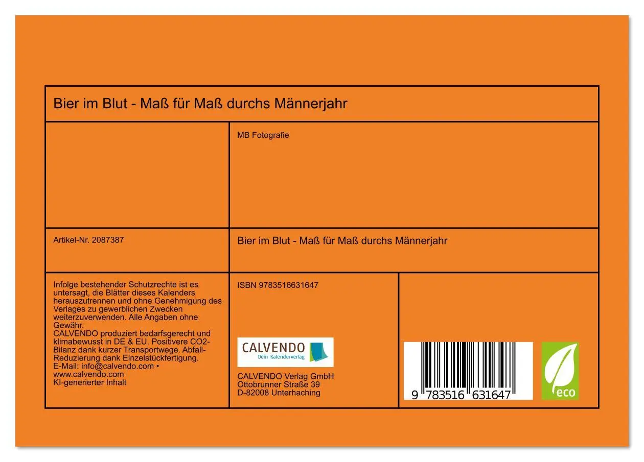 Bild: 9783516631647 | Bier im Blut - Maß für Maß durchs Männerjahr (Tischkalender 2026...