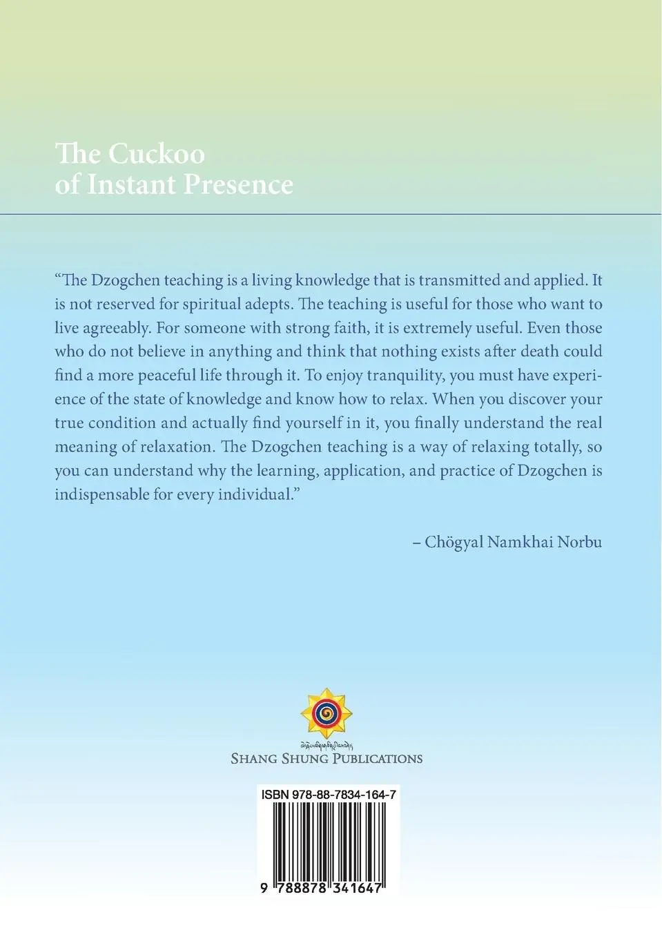 Rückseite: 9788878341647 | The Cuckoo of Instant Presence | The Six Vajra Verses | Norbu | Buch