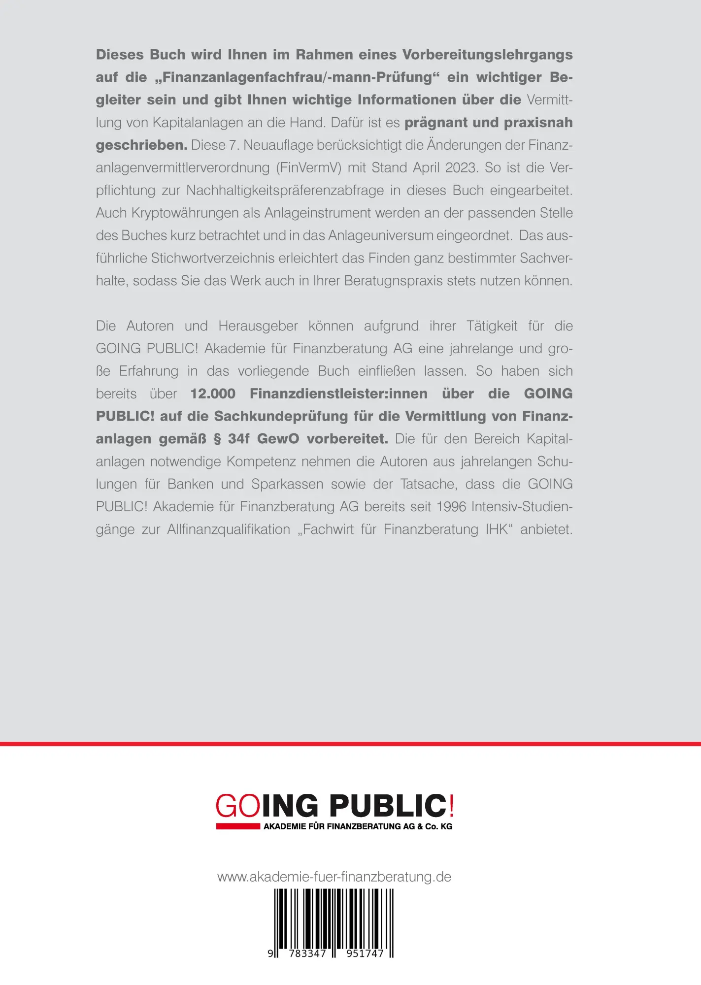 Rückseite: 9783347951747 | Finanzanlagenfachmann/-frau IHK | AG | Buch | 404 S. | Deutsch | 2022