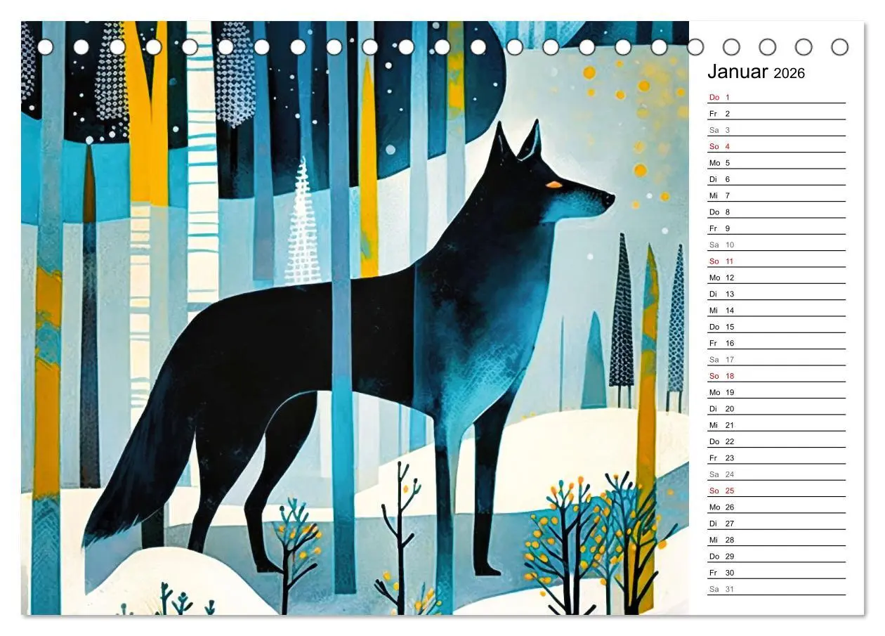 Bild: 9783457531747 | Waldtiere, bunt und naiv (Tischkalender 2026 DIN A5 quer), CALVENDO...