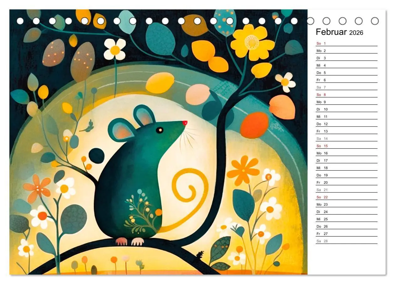 Bild: 9783457531747 | Waldtiere, bunt und naiv (Tischkalender 2026 DIN A5 quer), CALVENDO...