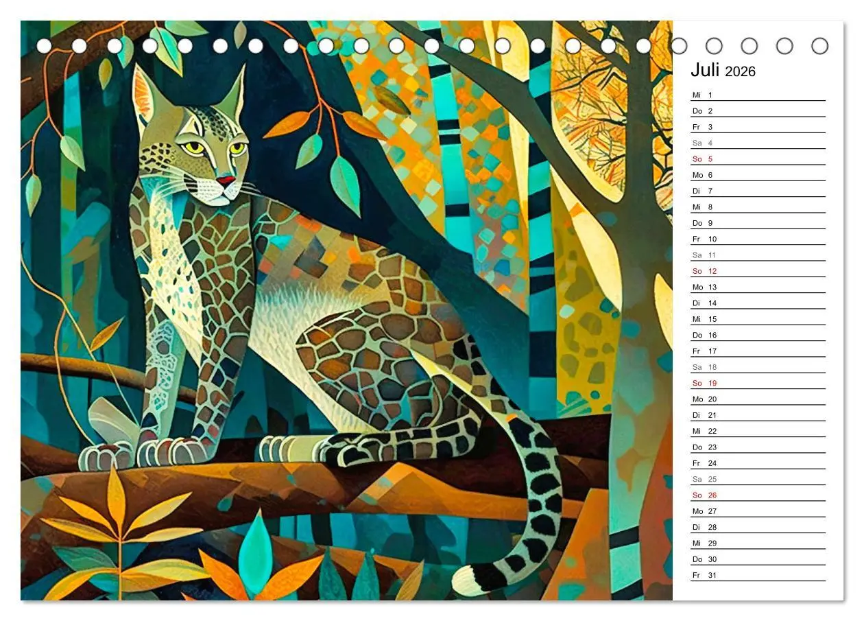 Bild: 9783457531747 | Waldtiere, bunt und naiv (Tischkalender 2026 DIN A5 quer), CALVENDO...