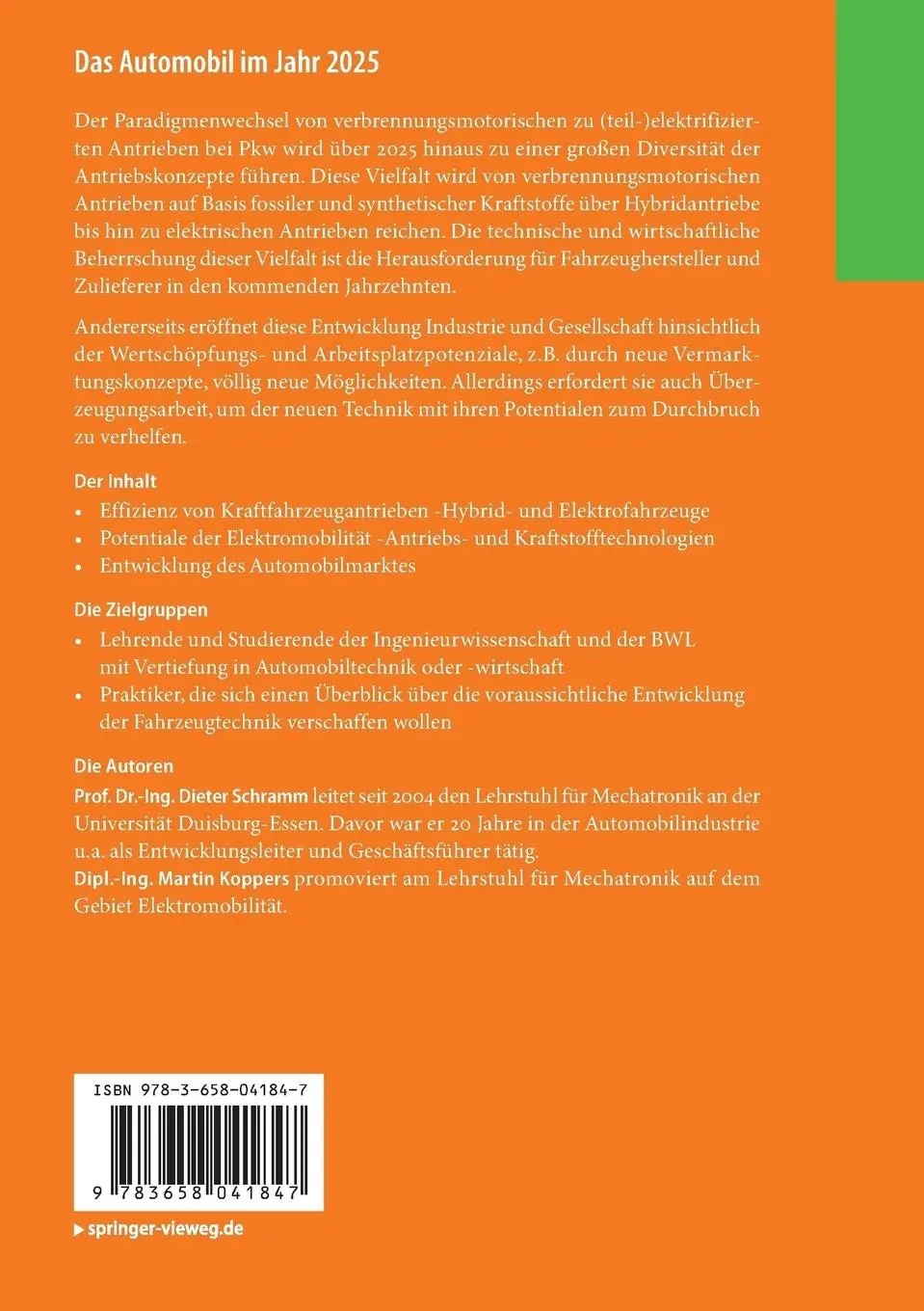 Rückseite: 9783658041847 | Das Automobil im Jahr 2025 | Vielfalt der Antriebstechnik | Buch