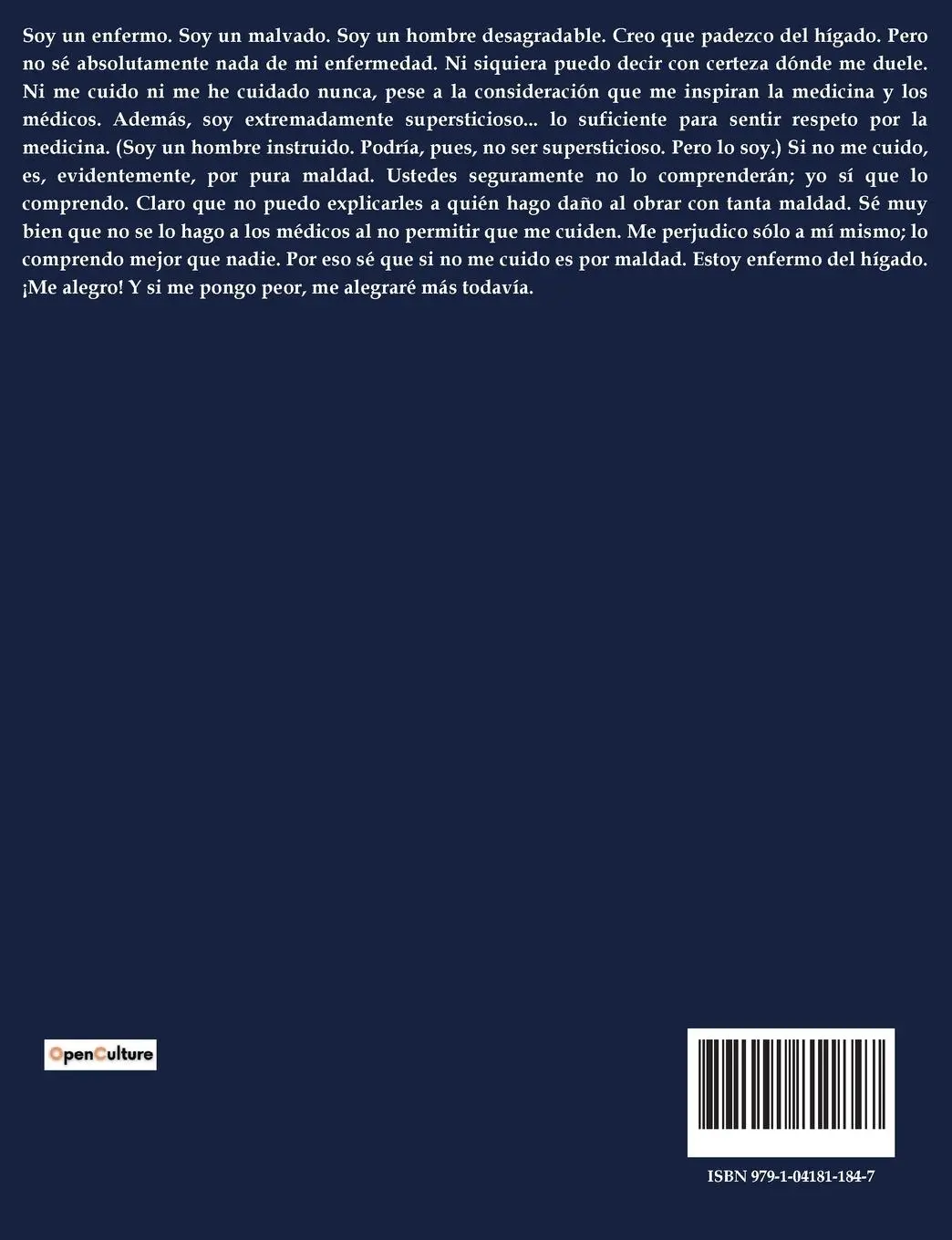 Rückseite: 9791041811847 | Memorias del Subsuelo | Fiodor Dostoïevski | Taschenbuch | Spanisch