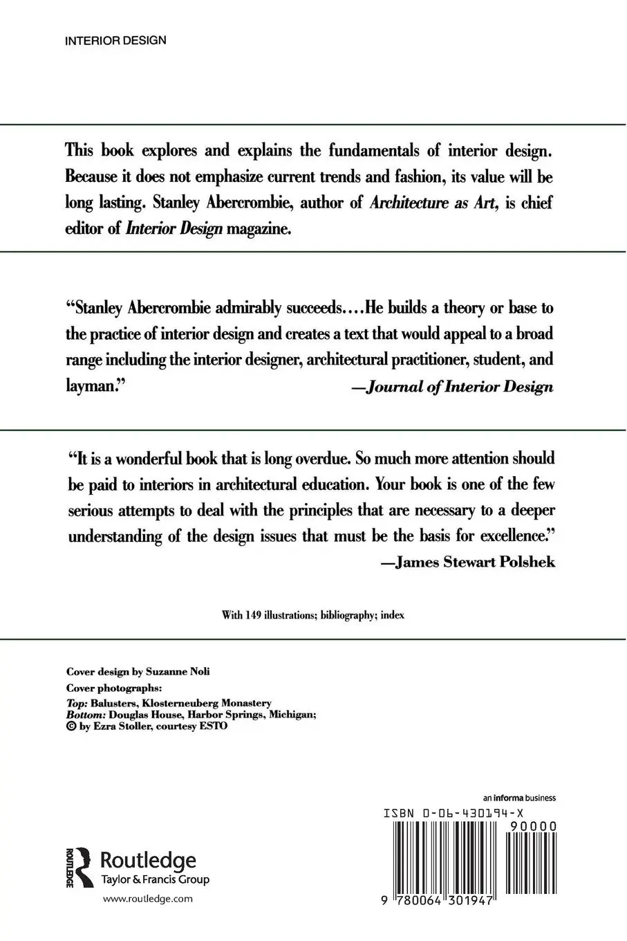 Rückseite: 9780064301947 | A Philosophy Of Interior Design | Stanley Abercrombie | Taschenbuch