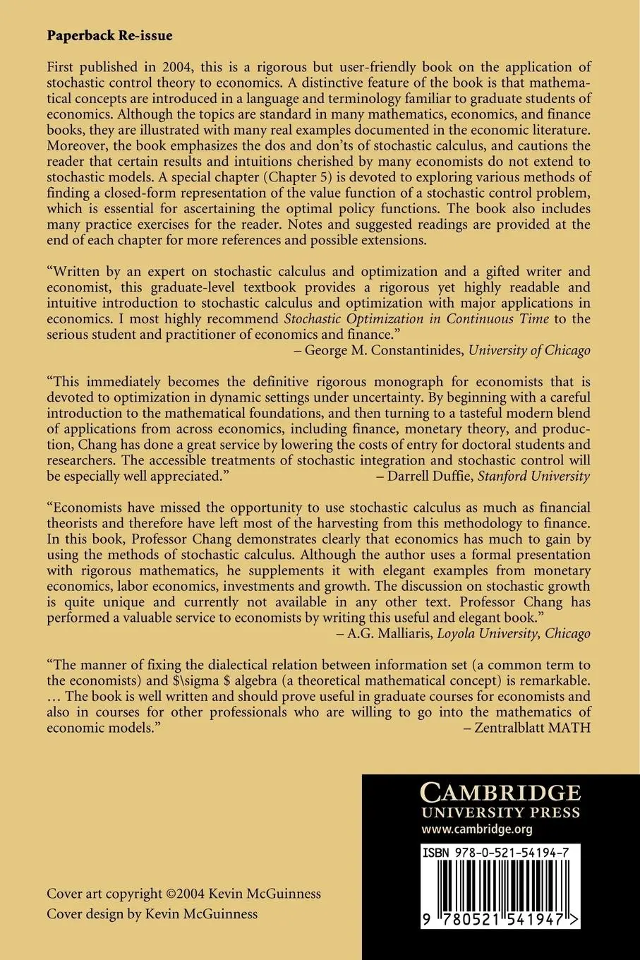 Rückseite: 9780521541947 | Stochastic Optimization in Continuous Time | Fwu-Ranq Chang | Buch
