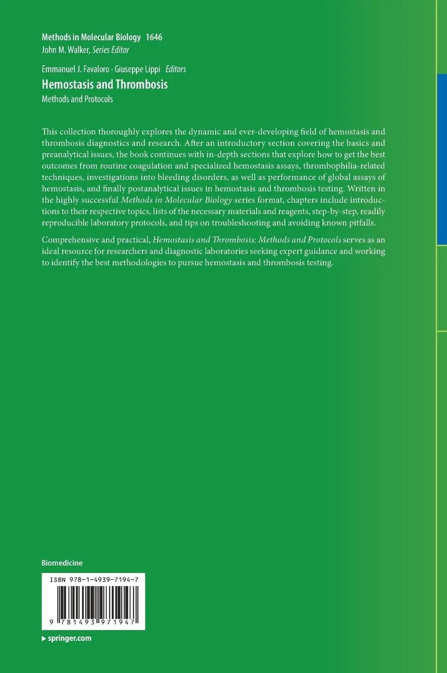 Rückseite: 9781493971947 | Hemostasis and Thrombosis | Methods and Protocols | Lippi (u. a.) | xv