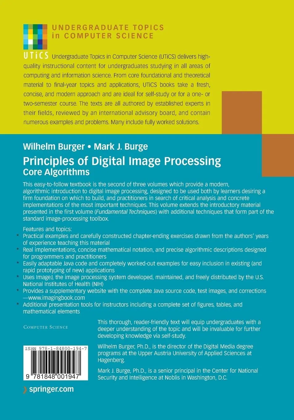Rückseite: 9781848001947 | Principles of Digital Image Processing | Core Algorithms | Taschenbuch