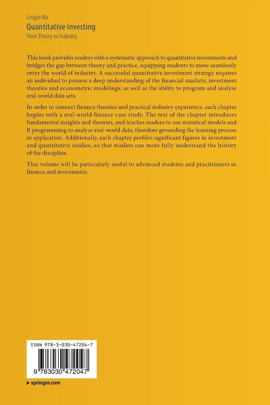 Rückseite: 9783030472047 | Quantitative Investing | From Theory to Industry | Lingjie Ma | Buch