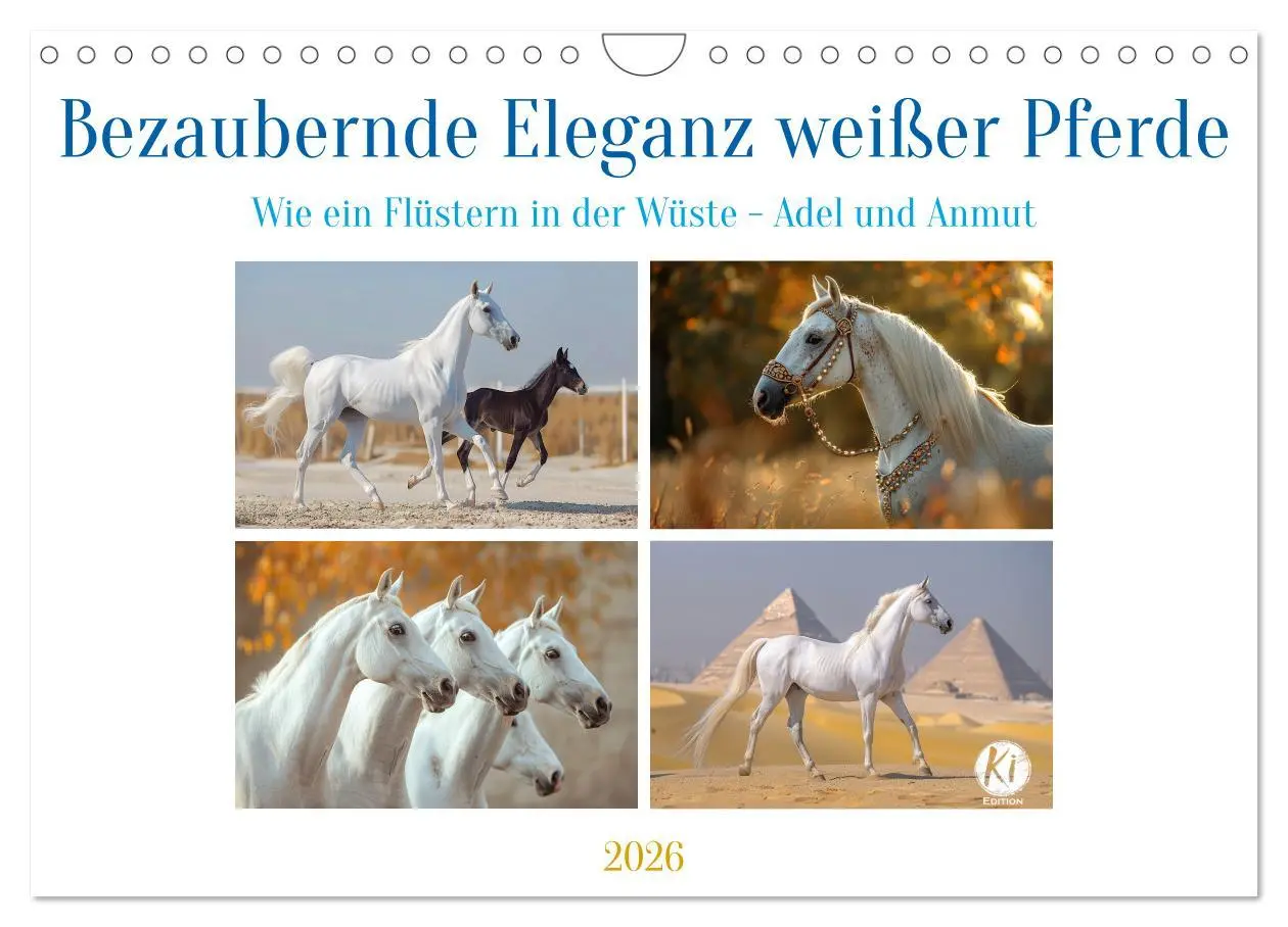 Cover: 9783457332047 | Bezaubernde Eleganz weißer Pferde (Wandkalender 2026 DIN A4 quer),...
