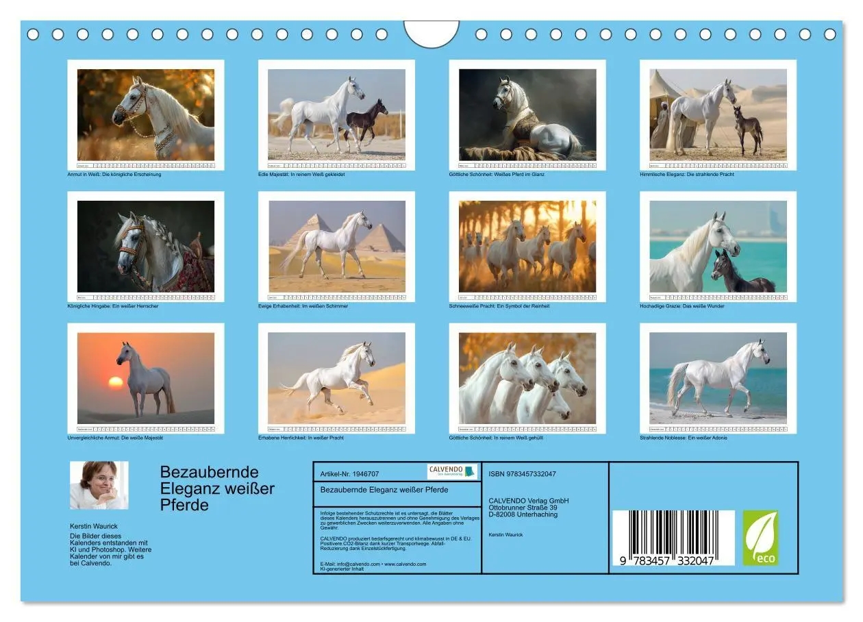 Bild: 9783457332047 | Bezaubernde Eleganz weißer Pferde (Wandkalender 2026 DIN A4 quer),...