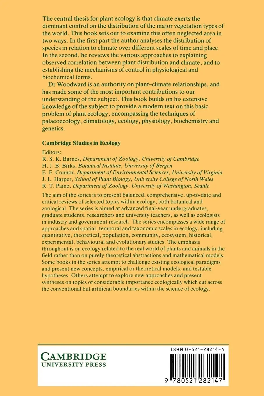 Rückseite: 9780521282147 | Climate and Plant Distribution | F. I. Woodward | Taschenbuch | 2002