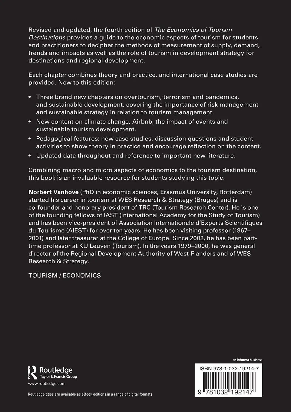 Rückseite: 9781032192147 | The Economics of Tourism Destinations | Theory and Practice | Vanhove