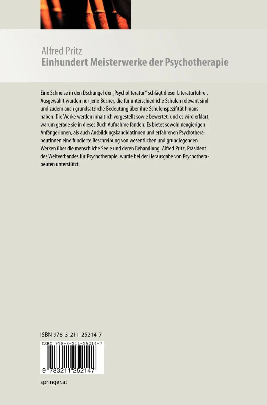 Rückseite: 9783211252147 | Einhundert Meisterwerke der Psychotherapie | Ein Literaturführer
