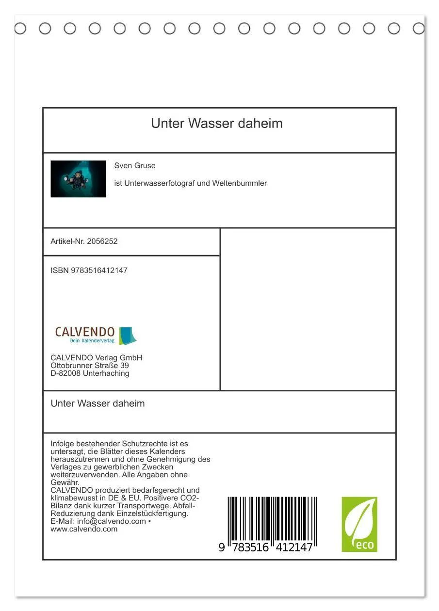 Bild: 9783516412147 | Unter Wasser daheim (Tischkalender 2026 DIN A5 hoch), CALVENDO...
