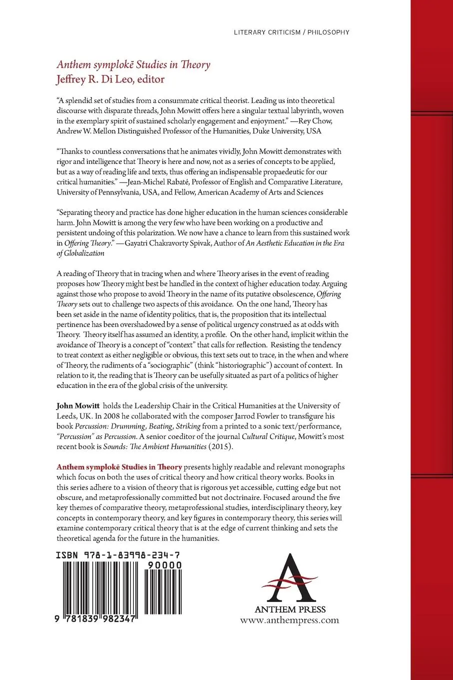 Rückseite: 9781839982347 | Offering Theory | Reading in Sociography | John Mowitt | Taschenbuch