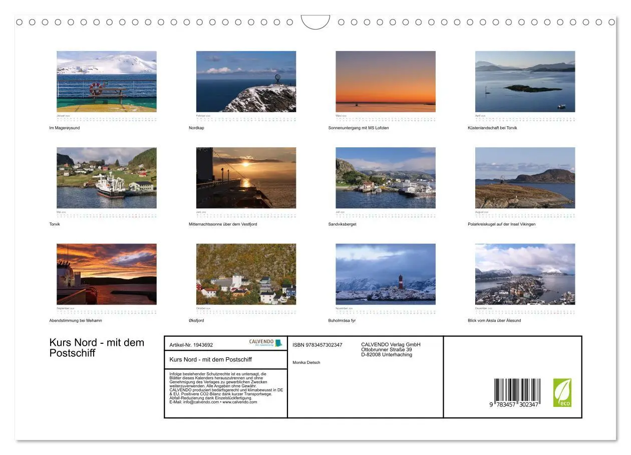 Bild: 9783457302347 | Kurs Nord - mit dem Postschiff (Wandkalender 2026 DIN A3 quer),...