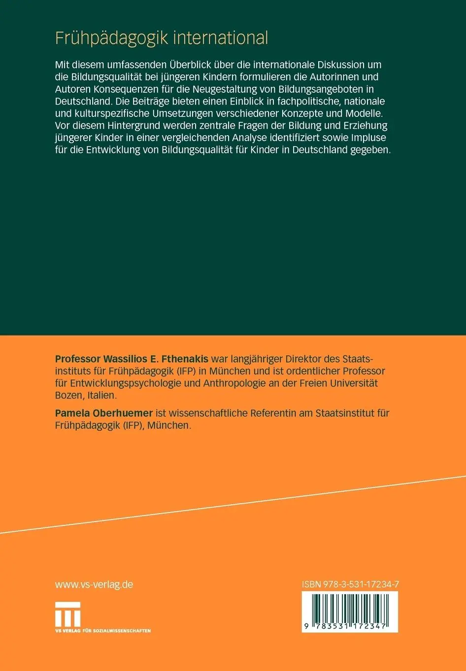 Rückseite: 9783531172347 | Frühpädagogik international | Bildungsqualität im Blickpunkt | Buch