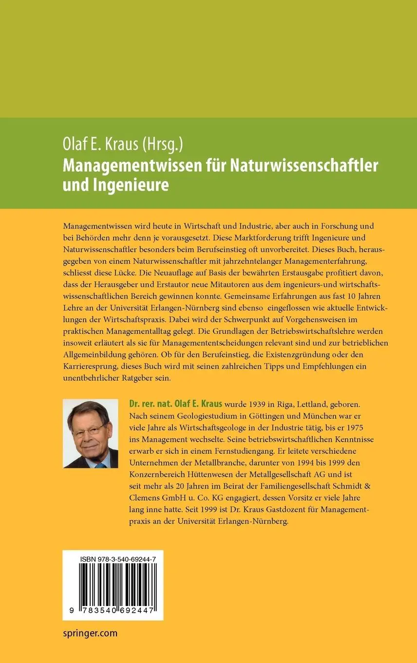 Rückseite: 9783540692447 | Managementwissen für Naturwissenschaftler und Ingenieure | Kraus | xii