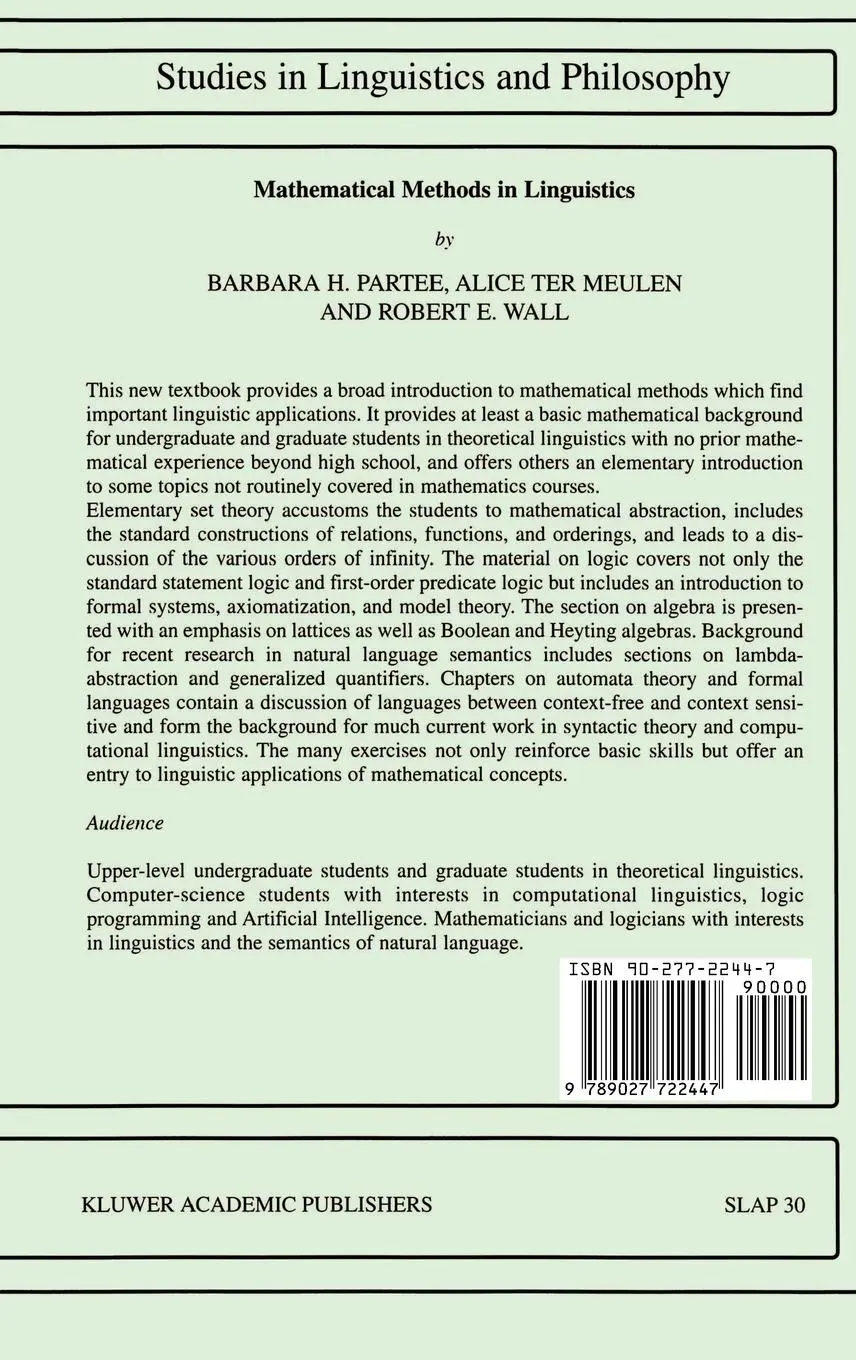 Rückseite: 9789027722447 | Mathematical Methods in Linguistics | Barbara B. H. Partee (u. a.)