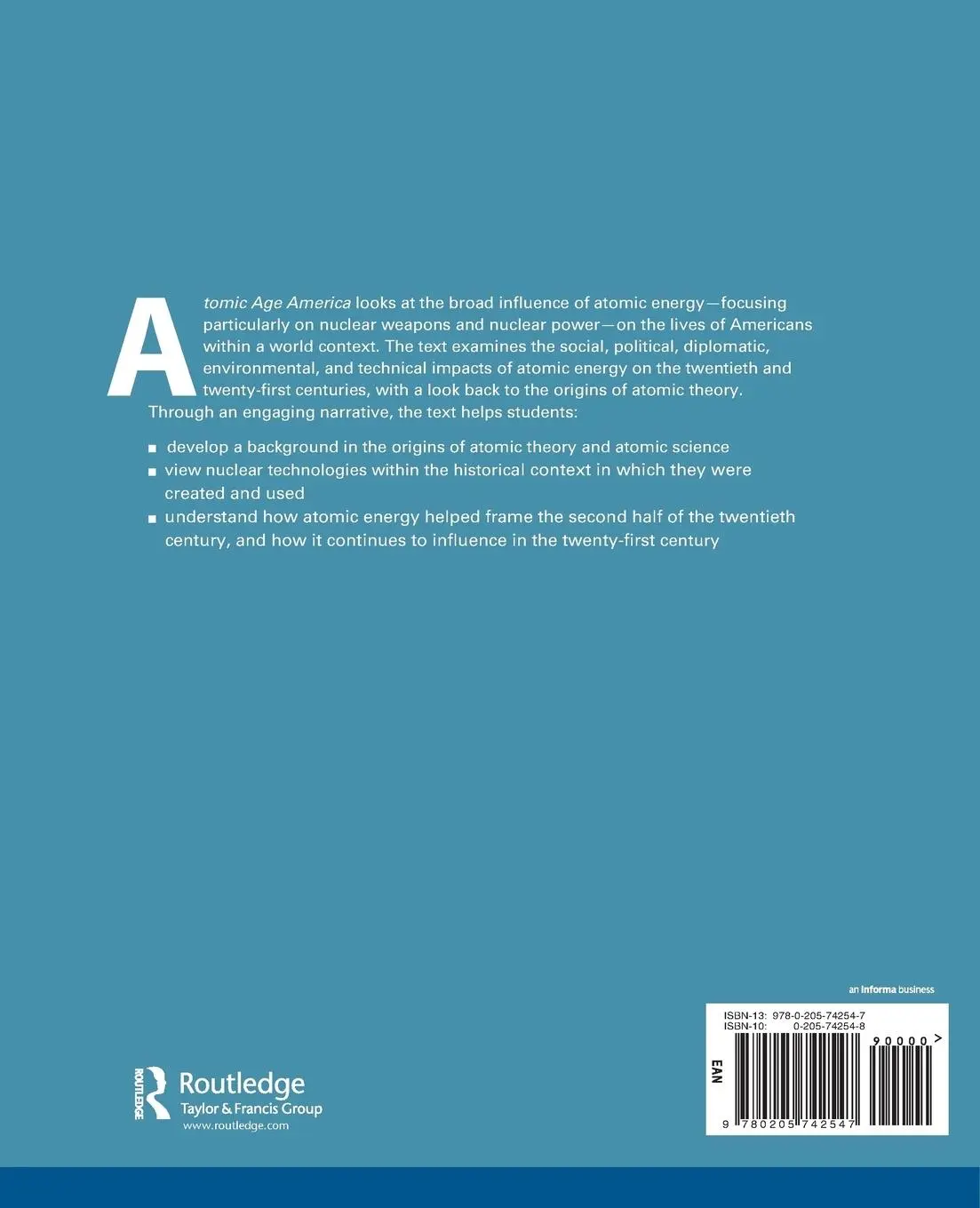 Rückseite: 9780205742547 | Atomic Age America | Martin V. Melosi | Taschenbuch | Englisch | 2012